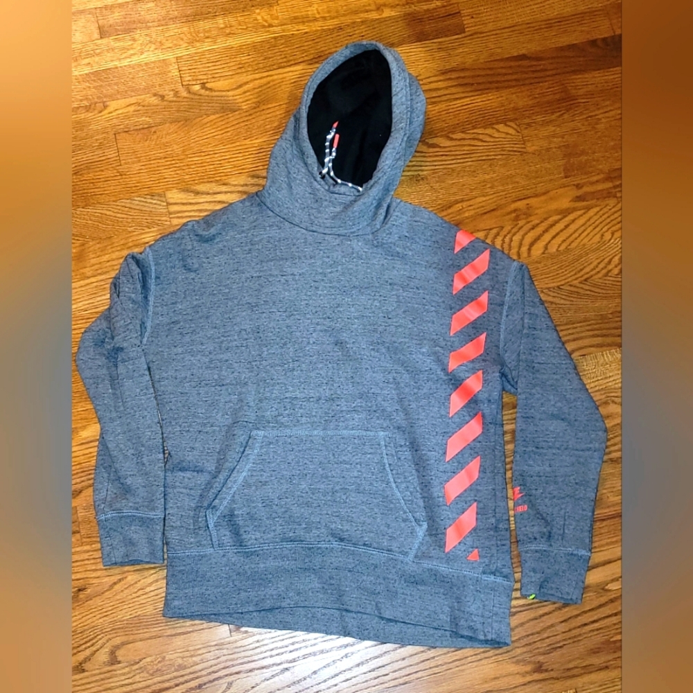Nike Men's Grey And Orange Hoodie Sweatshirt Size Small